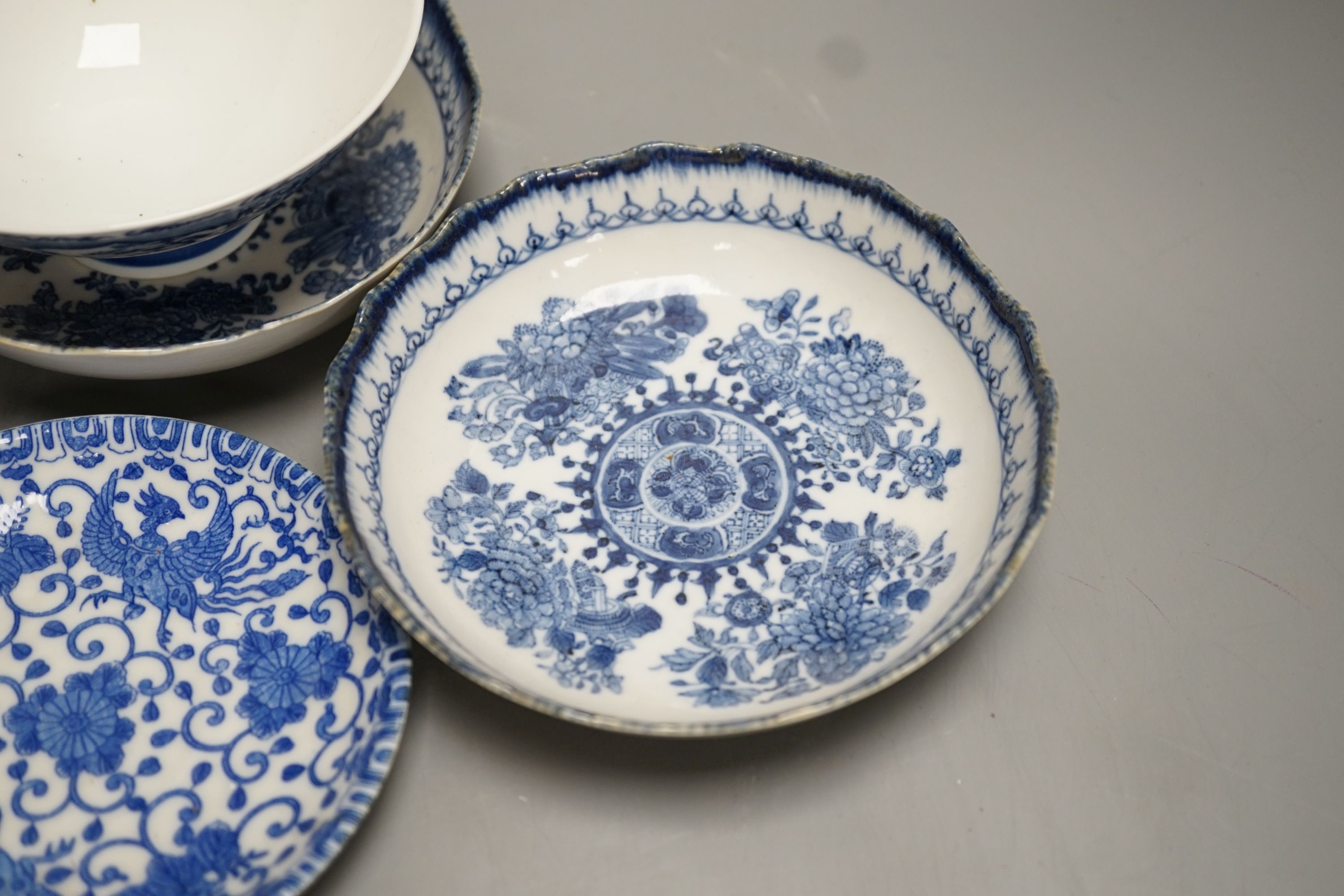 Mixed blue and white tableware including Burleigh ware, Wood’s and other 19th century blue and white china